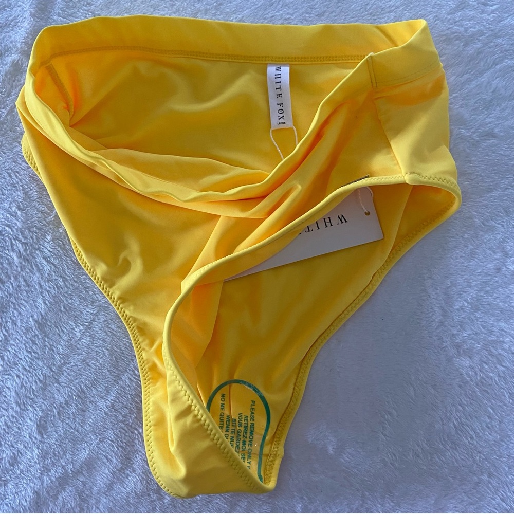 White Fox Boutique Swim Yellow Bandeau Top and High Waisted Bikini Set - Picture 6 of 6